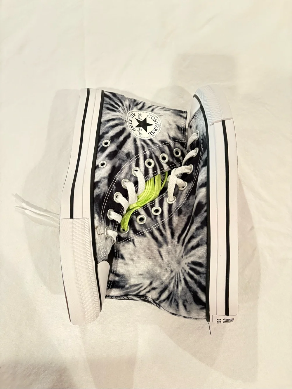 Converse Kids High-Top Sneakers in Black, White & Neon Green
